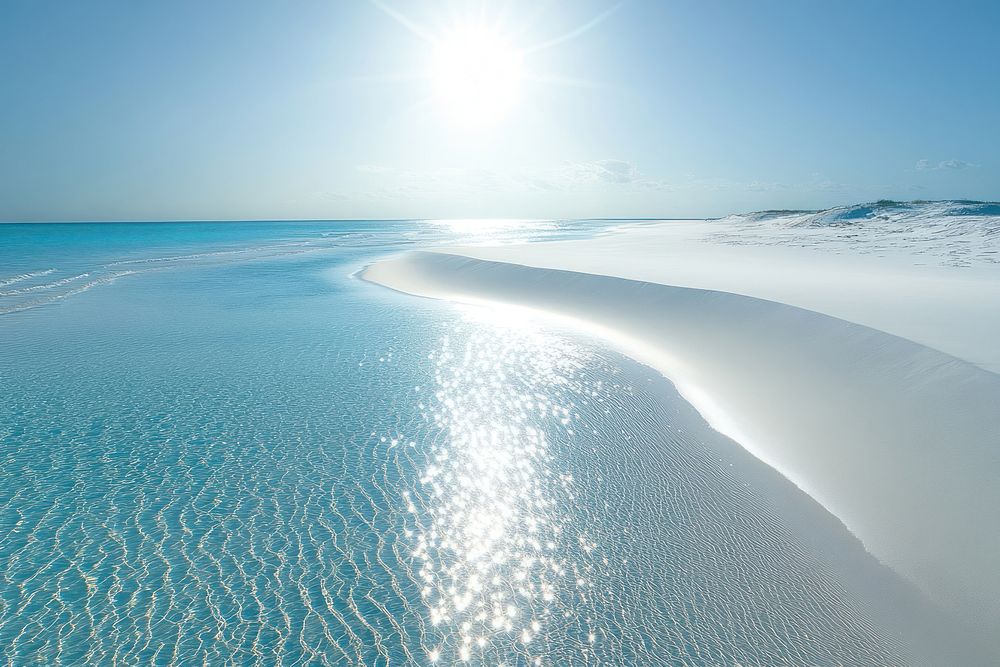 White sand beach wallpaper water ocean reflection.