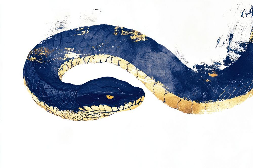 Blue-gold snake Japanese minimal illustration abstract artistic.