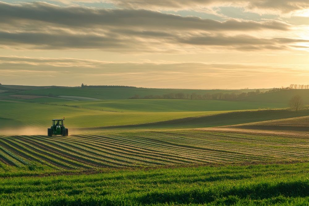 Countryside landscape machine tractor.