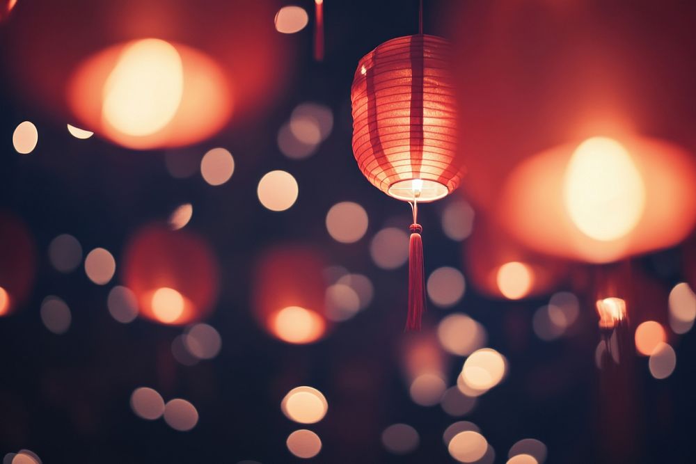 Chinese red lanterns atmosphere festive blurred.