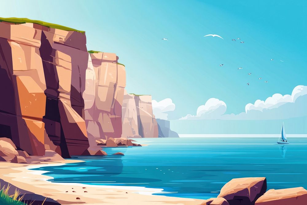 Seascape cliffs illustration landscape vector