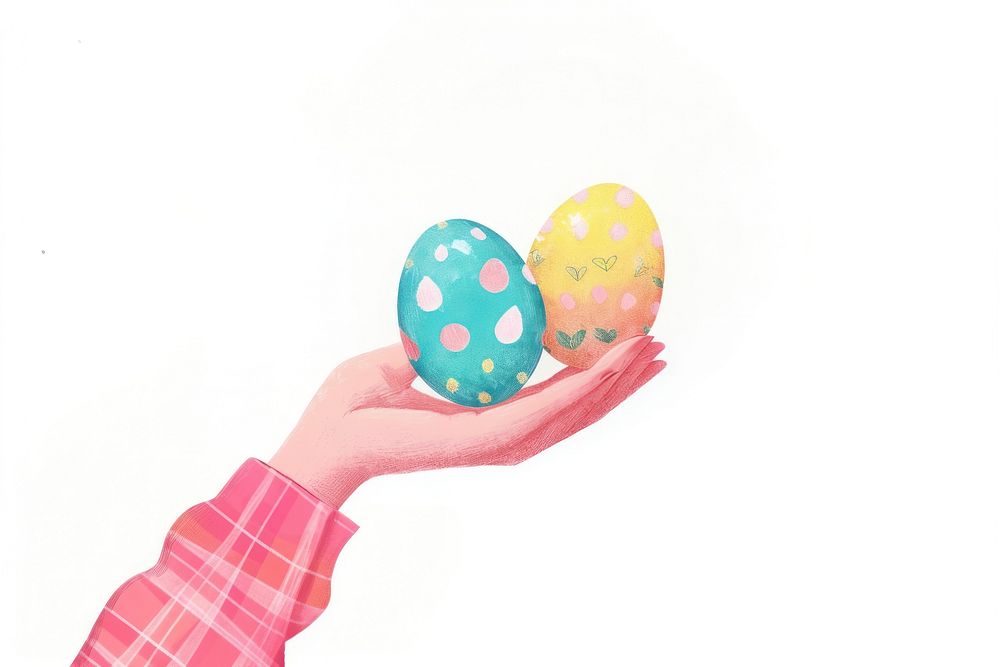 Hand holding easter eggs illustration pastel colors.