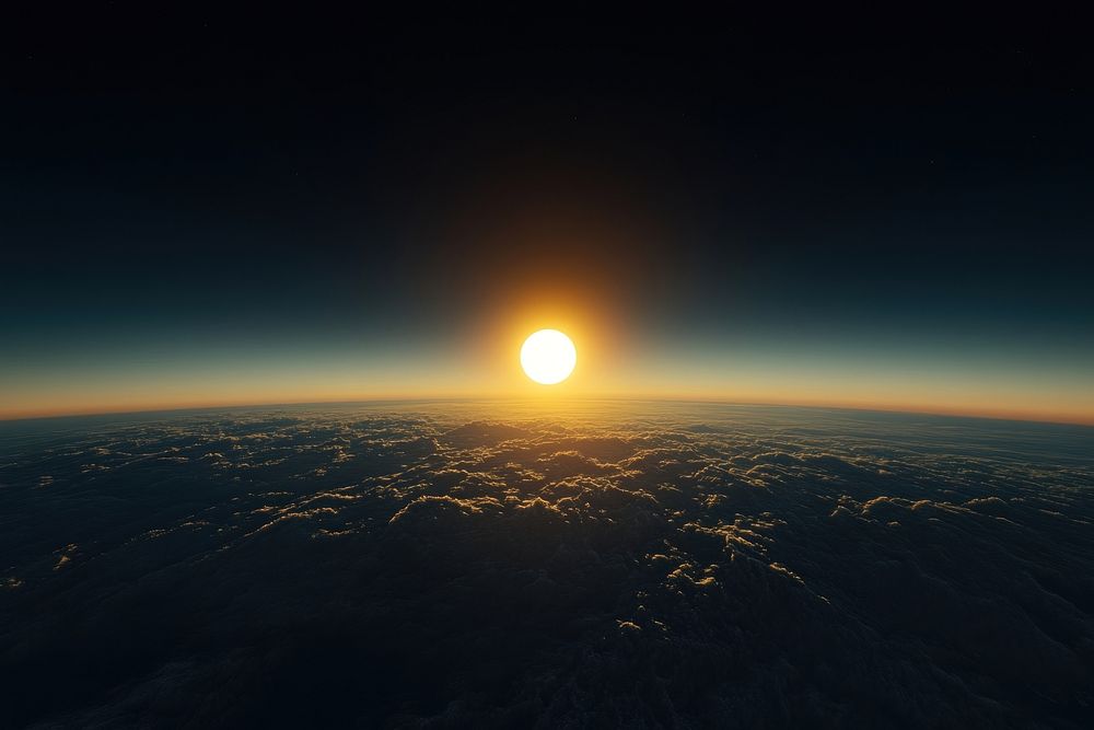 The sun rising over the Earth from space sky horizon sunrise.