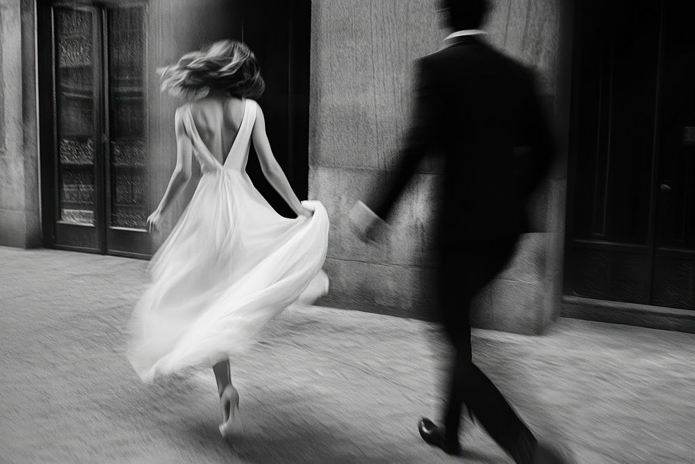 Woman in the white dress wedding elegant motion.