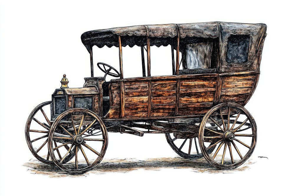 Wooden carriage vehicles transportation illustration vintage.