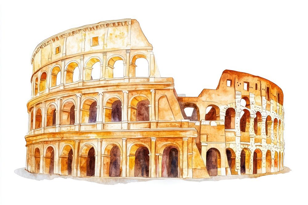 Colosseum landmark architecture watercolor.