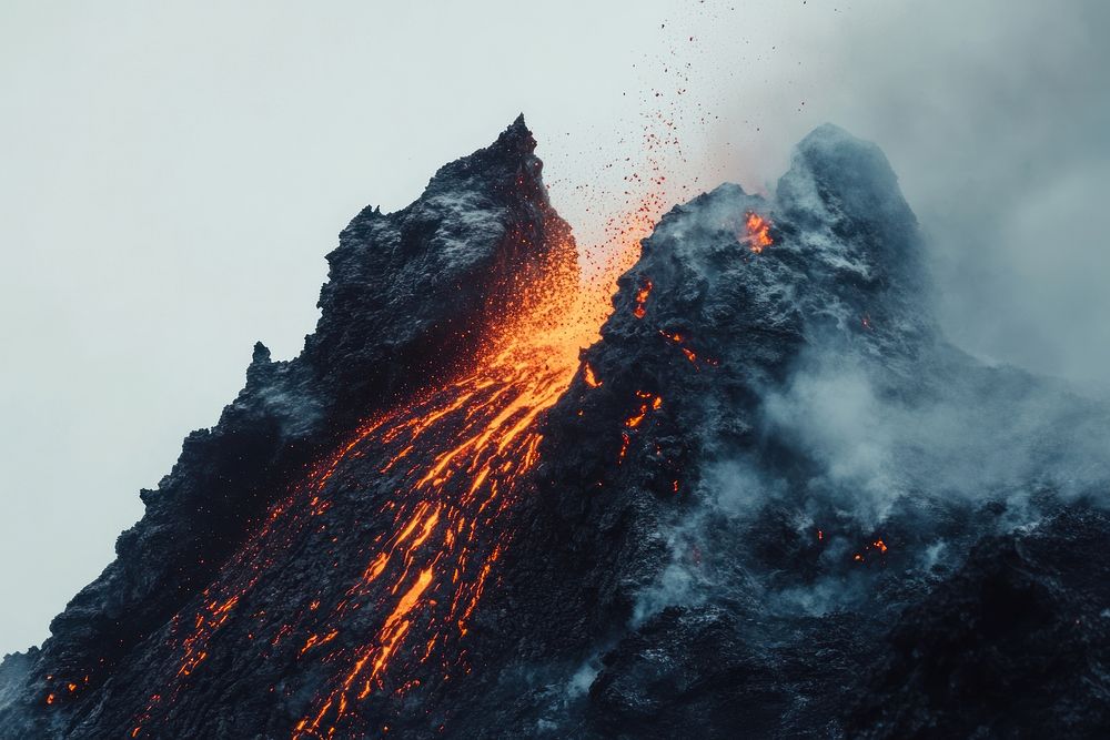 Erupting volcano lava mountain eruption.