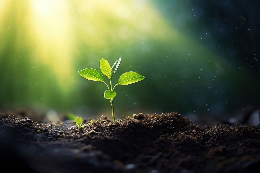 Green sprout growing nature plant soil.