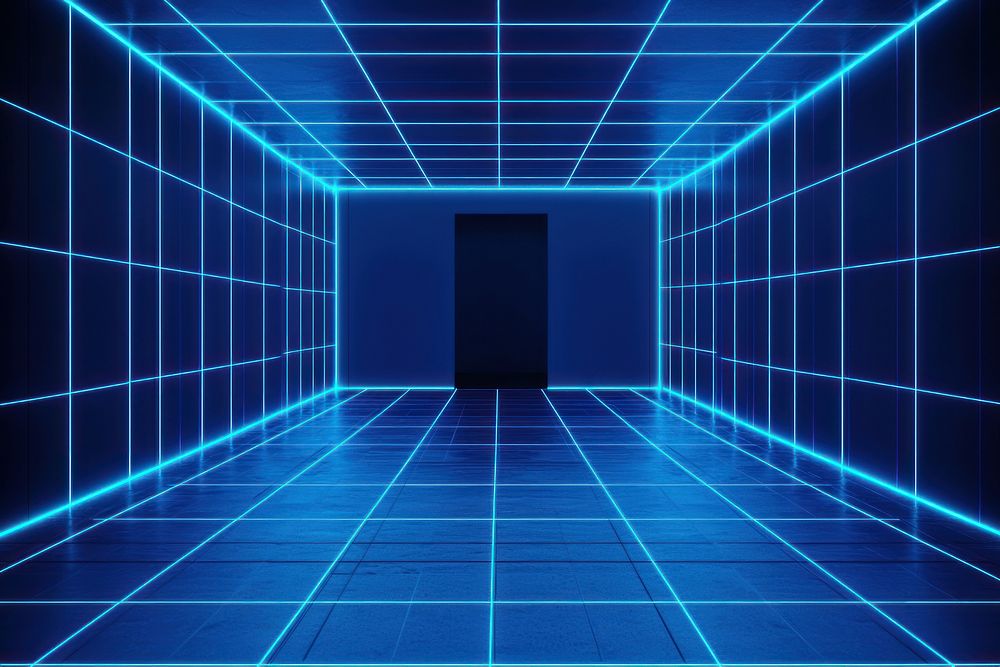 Blue grid background lights neon blue.