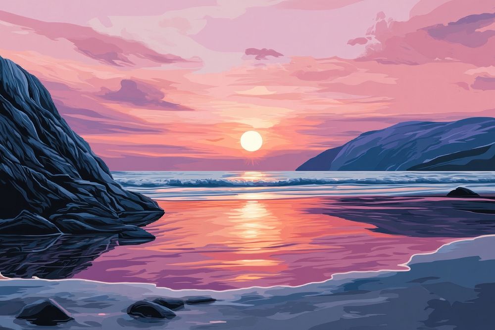 A tranquil beach illustration nature sunset.