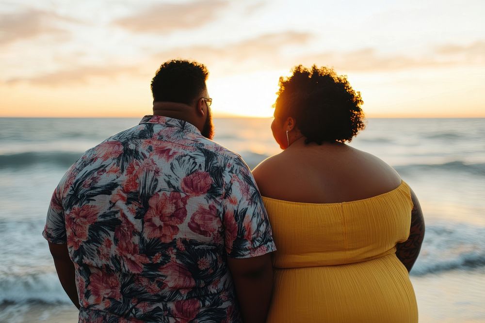 Plus size couple beach photography sunset.