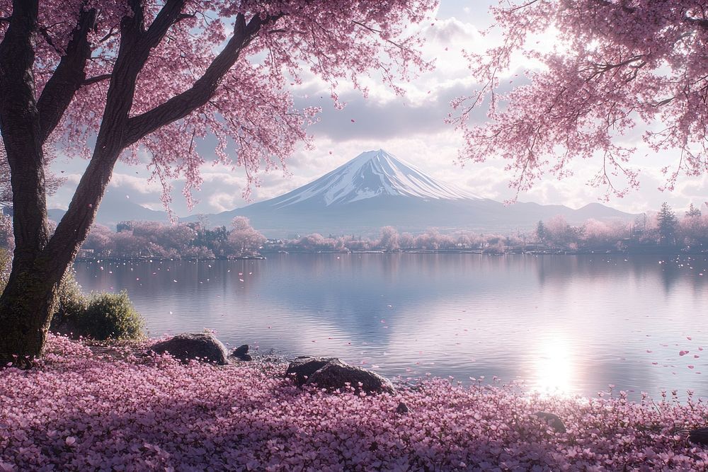 Mount Fuji with cherry blossoms landscape scenery nature.