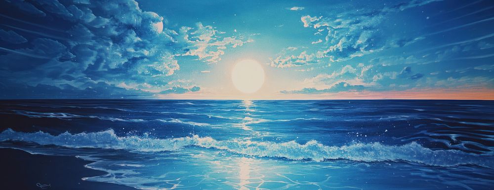 Crystal blue ocean illustration reflection landscape.