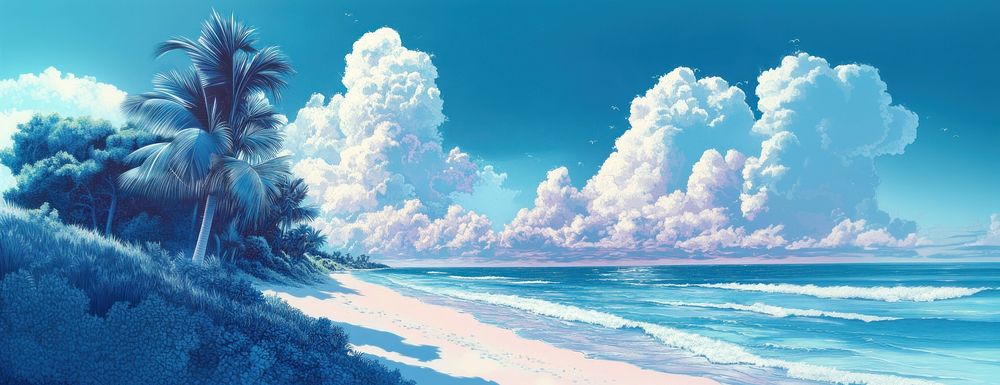 Crystal pastel dreamy blue ocean landscape beach tropical.