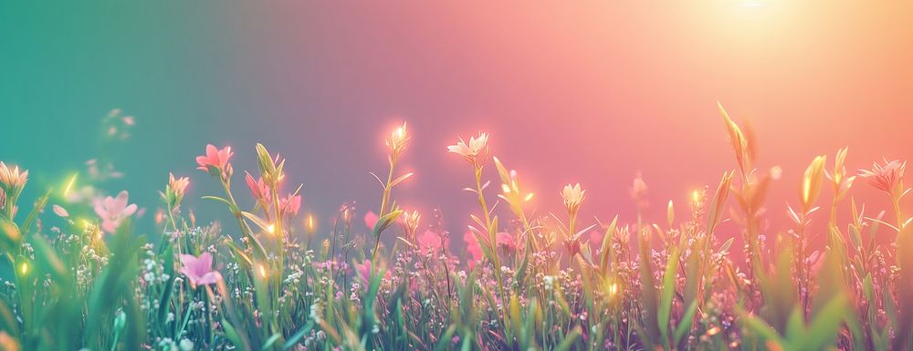 Sunlit grass with wildflowers sunlight atmosphere blossoms.