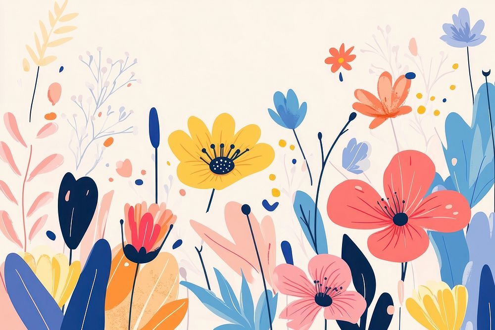 Various flowers in spring art illustration colorful.