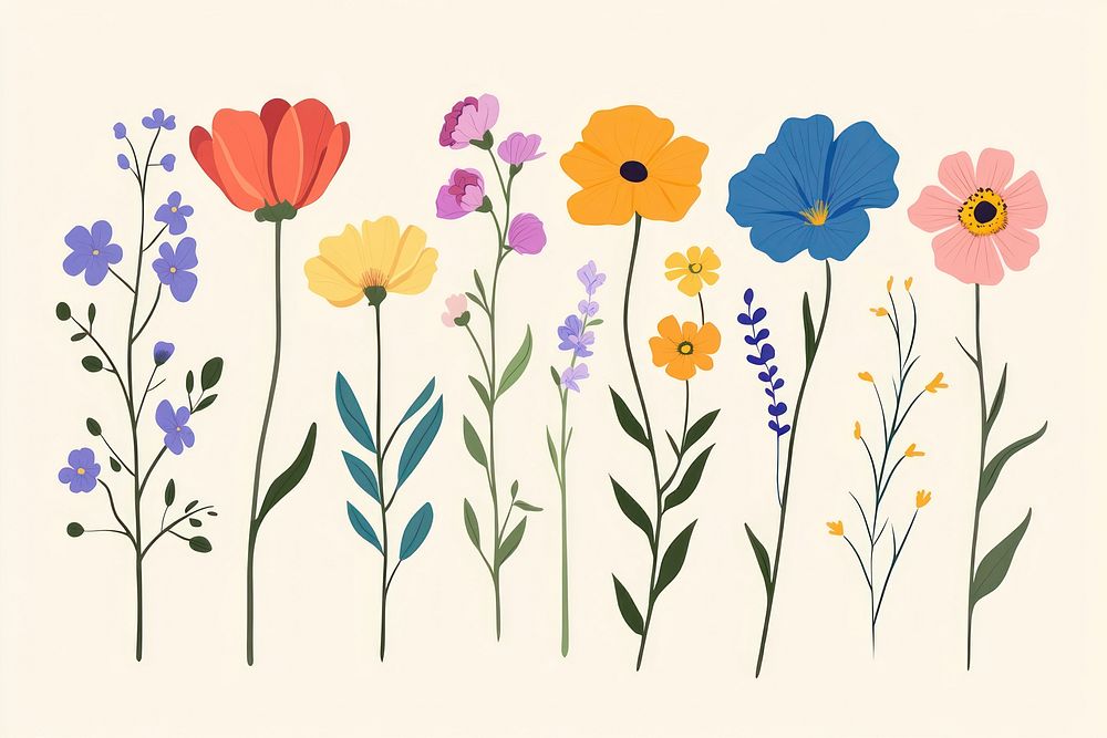 Colorful spring flowers art illustration graphics.