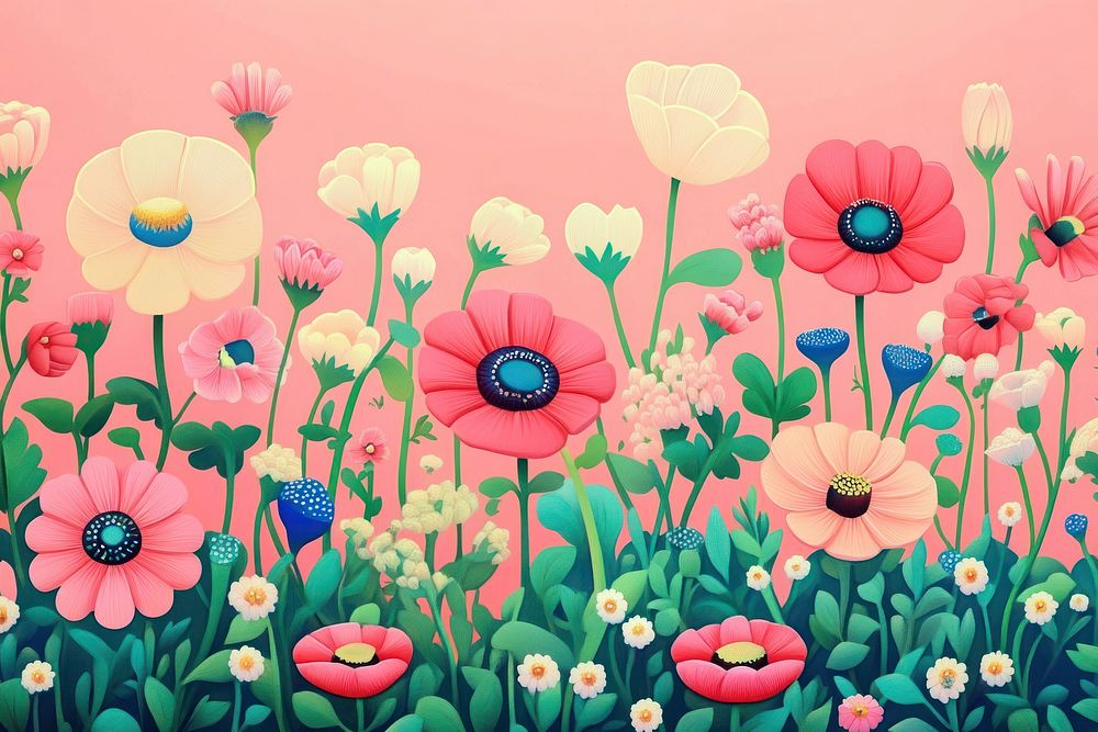 Colorful spring flowers art illustration background.