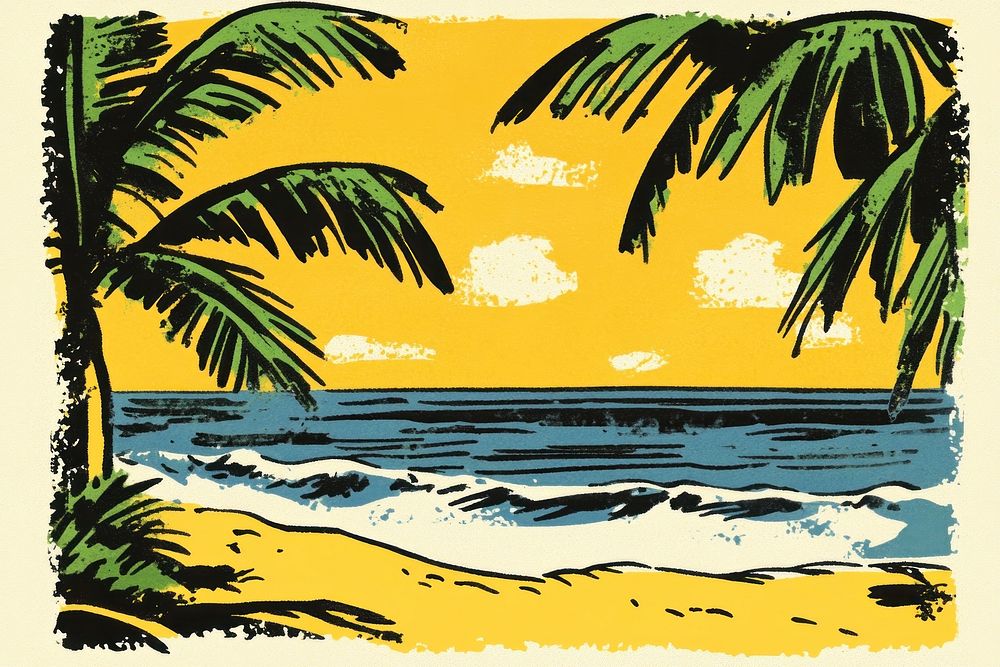 Beach illustration tropical ocean.