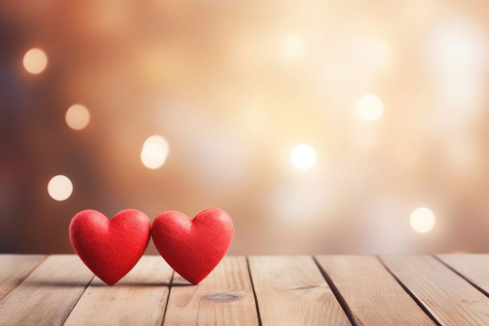 Two red wooden hearts on an old wood table background valentine's day valentine's day.