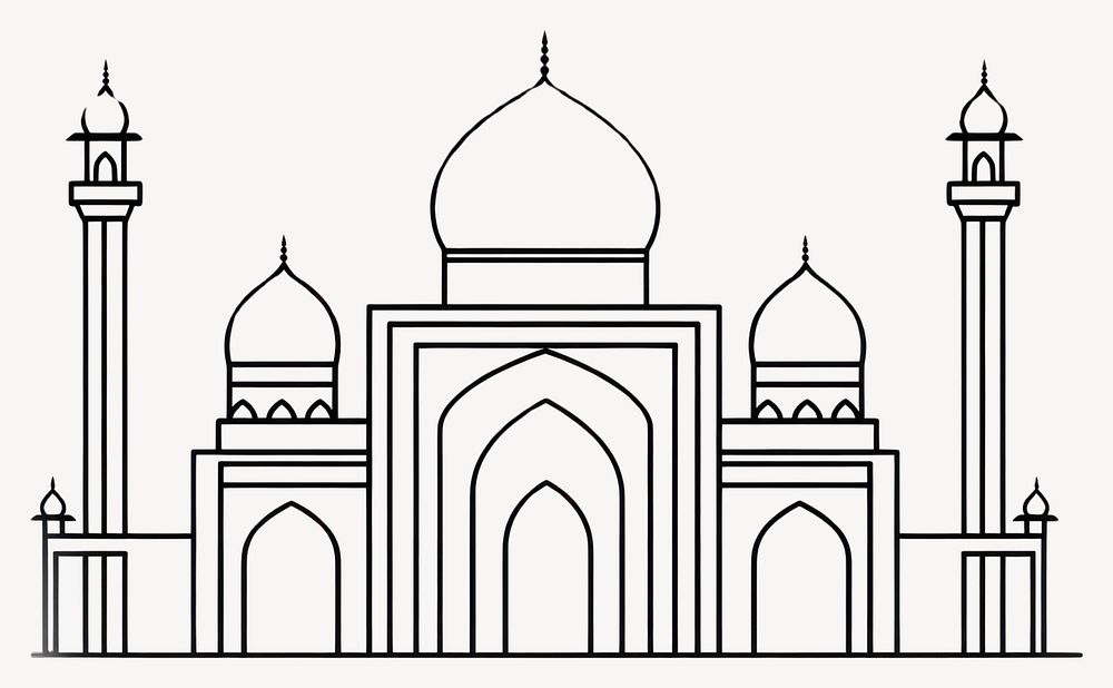 Golden line art mosque architecture illustration minimalist vector