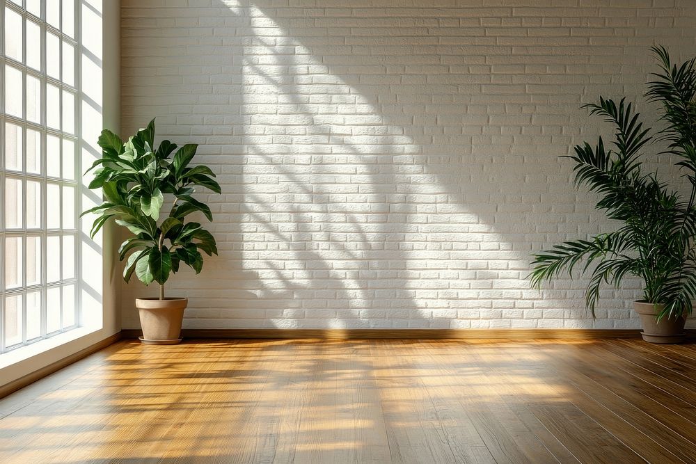 Empty room of modern plants floor wooden.