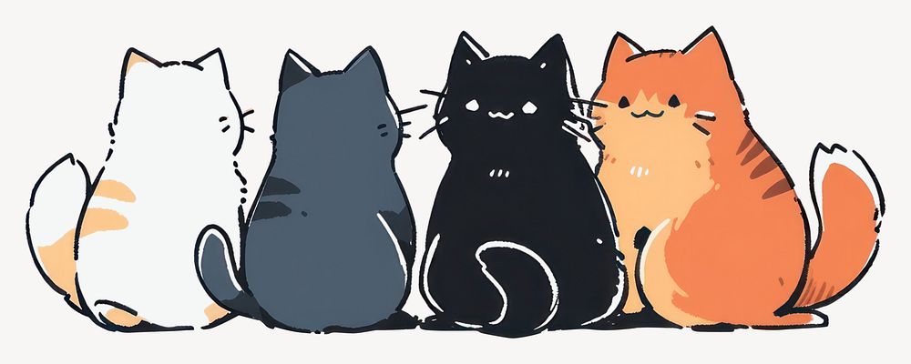 Five cats illustration back silhouette vector