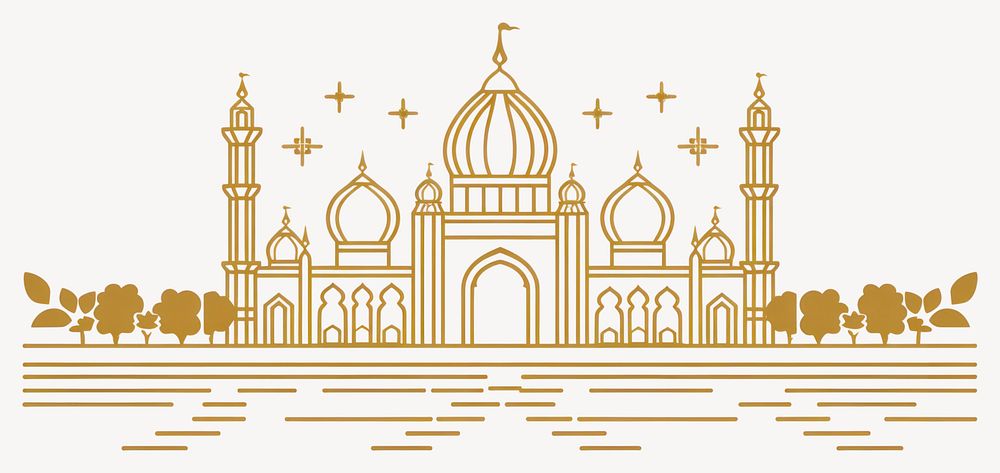 Golden mosque outline vector architecture building golden vector