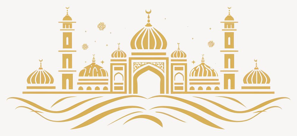 Golden mosque outline vector architecture golden design vector