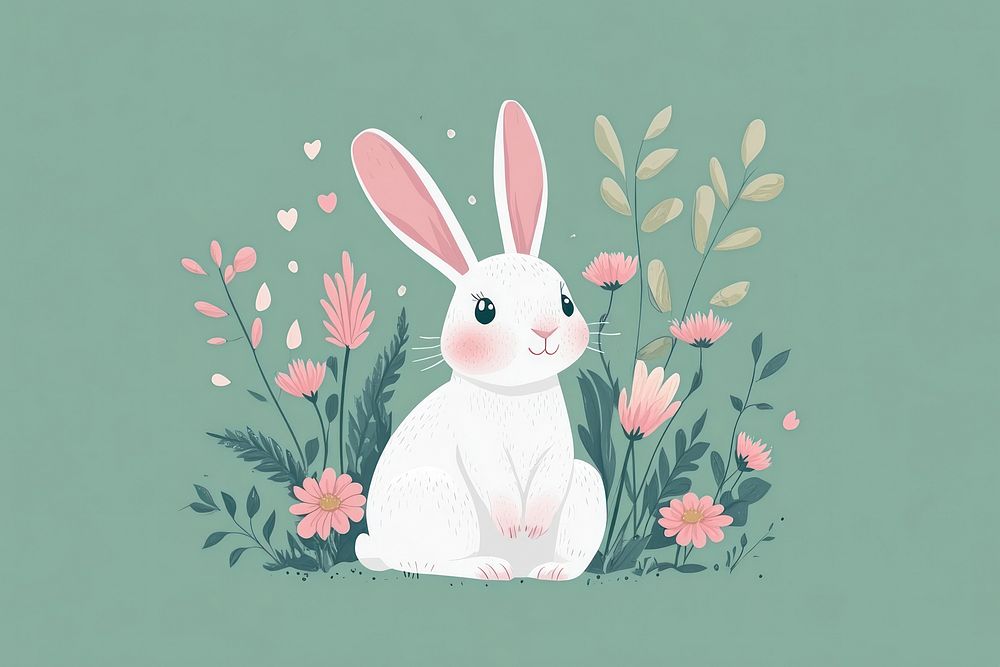 Rabbit and flowers background nature bunny.