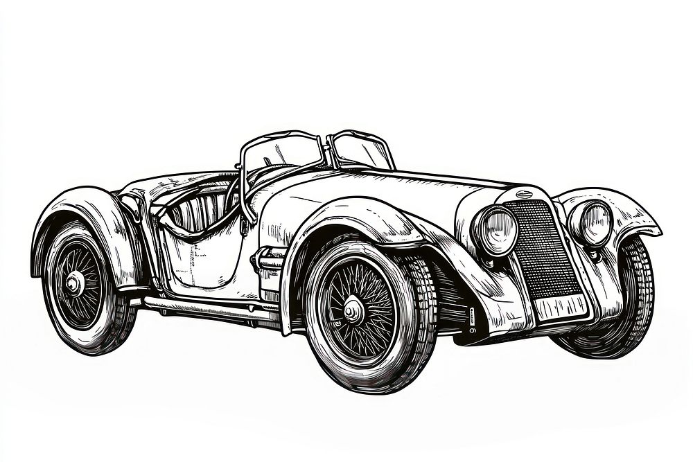 Vintage car transportation automobile drawing.