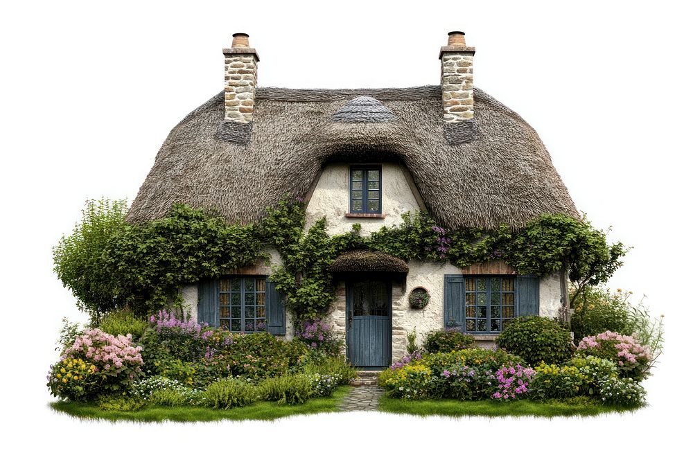 English cottage architecture thatched flower.