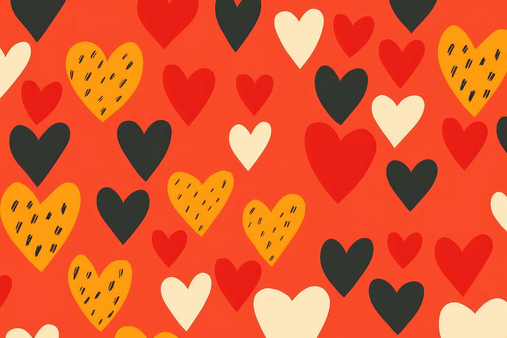 Colorful minimal art red hearts pattern background decorative.