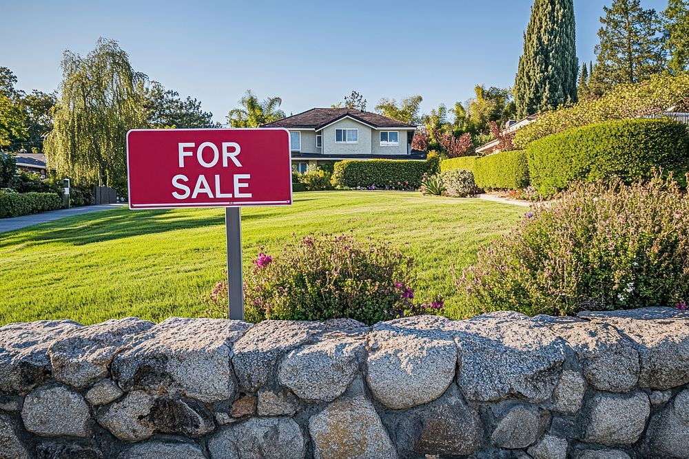 Sign bushes house stone.