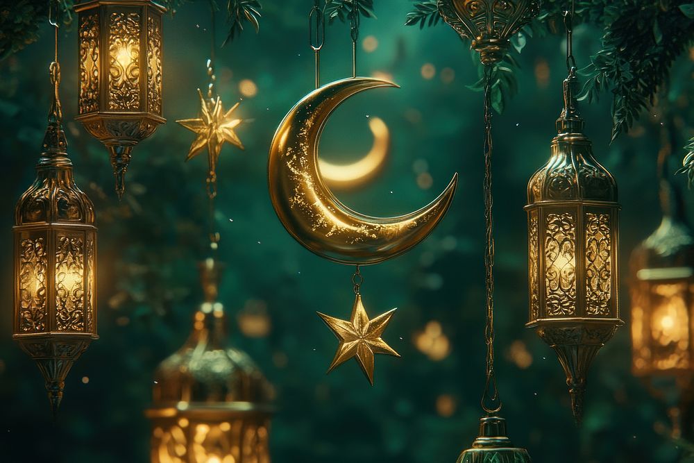 Crescent lantern hanging golden.