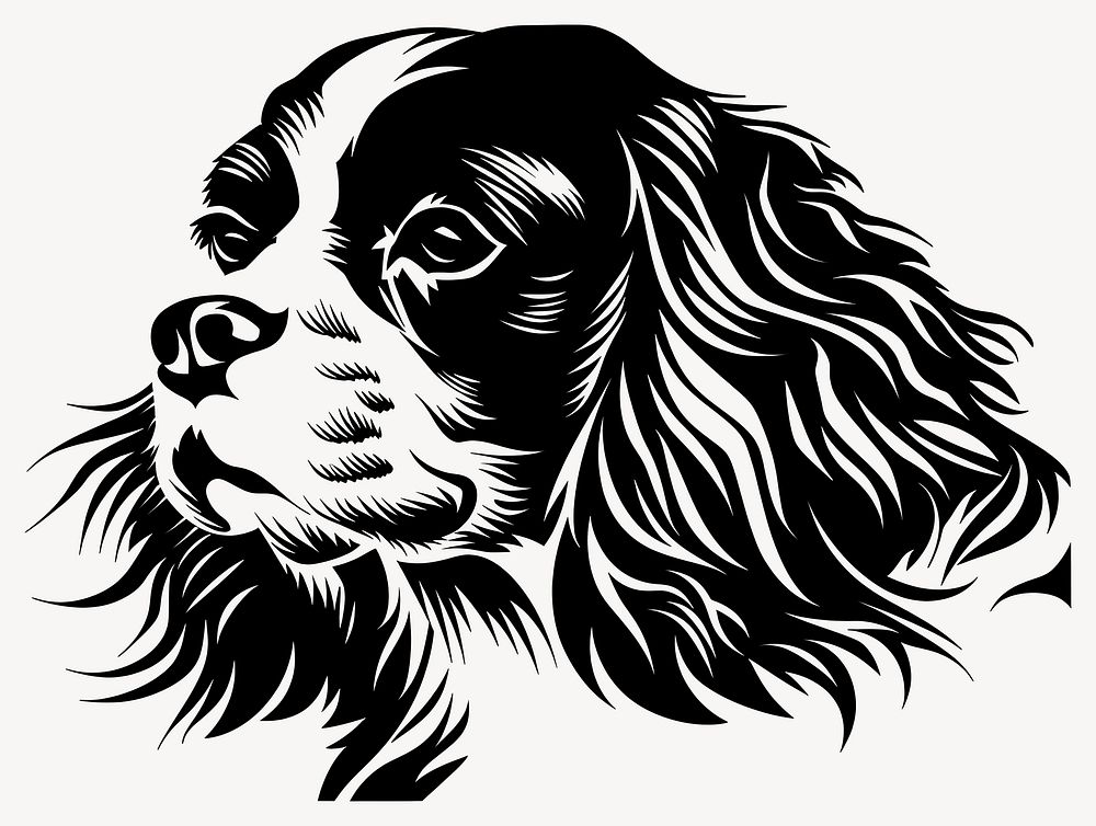 Collection portrait Cavalier King Charles Spaniel dog art illustration spaniel vector