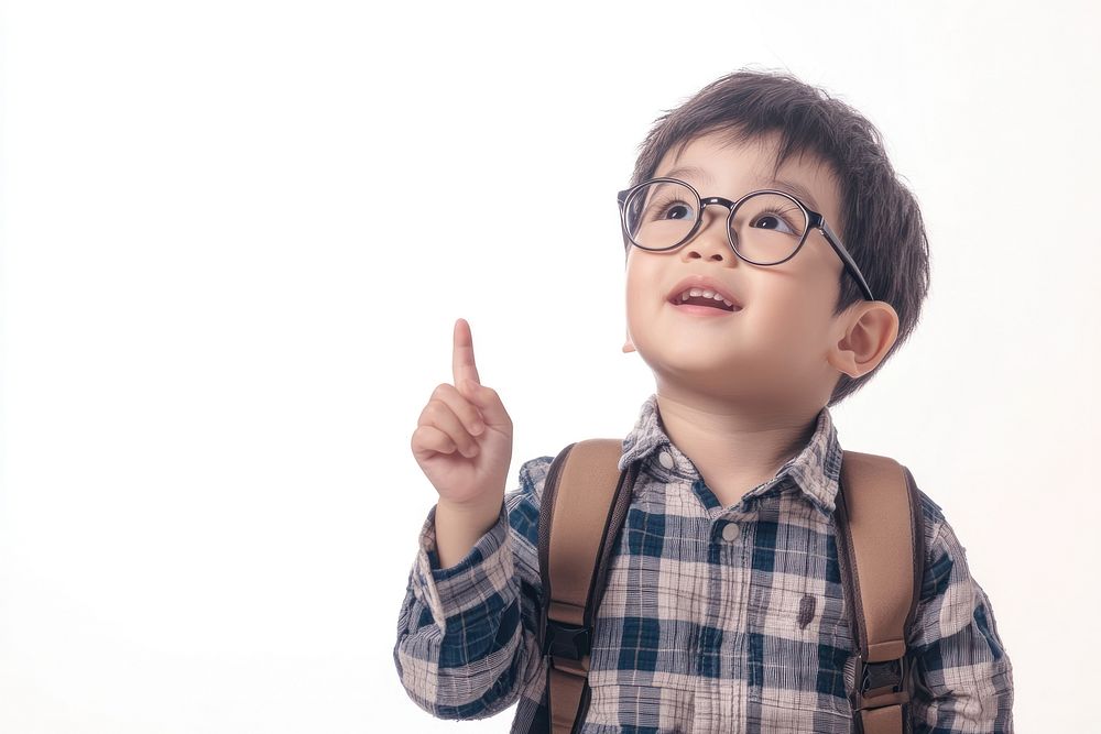 Asian cute little boy finger happy background.