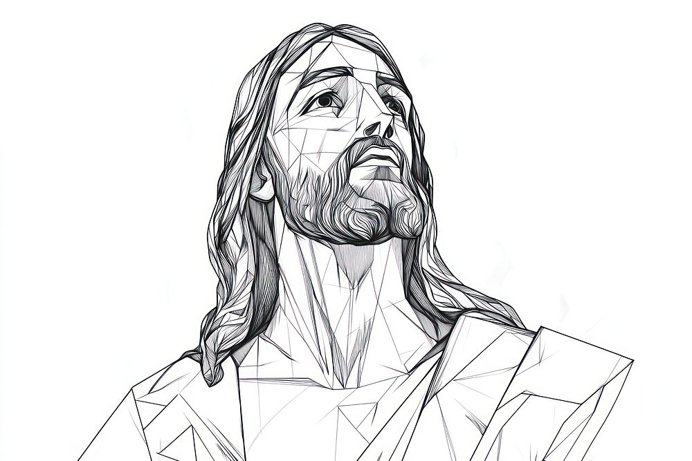 Simple line art drawing of Jesus Christ geometric design jesus.