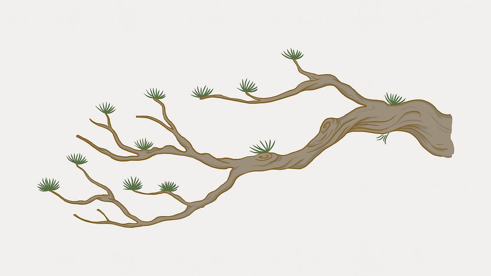 Tree branch sticker, botanical illustration isolated on white, vector. Remixed by rawpixel.