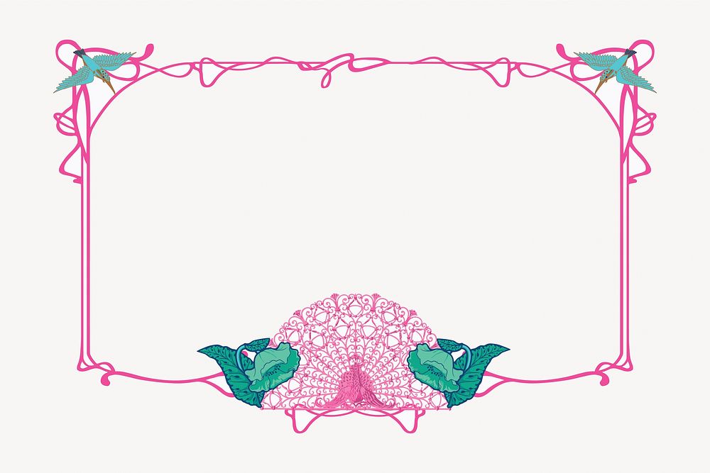 Pink ornate frame, vintage bird design, isolated vector element. Remixed by rawpixel.