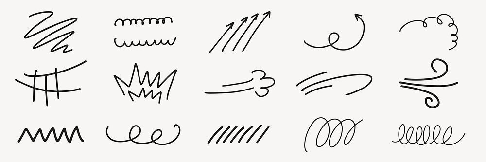 A collection of abstract doodles and scribbles. Various line styles and curves. Abstract lines and curves in artistic…