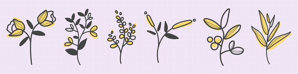 Minimalist floral illustrations with yellow and gray accents. Simple floral designs, elegant and minimalist. Perfect for…