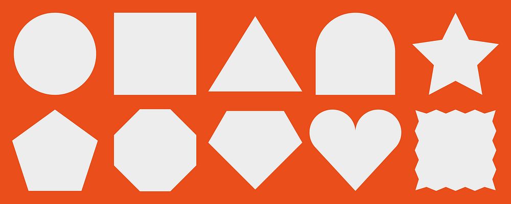 Various geometric shapes including circle, square, triangle, and star on an orange background. Shapes like heart and…