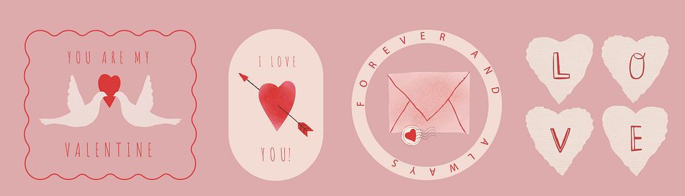 Valentine's Day design with hearts, love, and romantic messages. Doves, arrows, and envelopes create a love-themed pattern.…