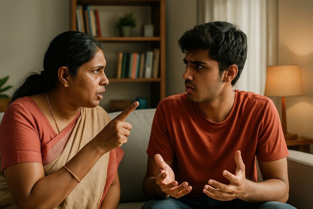 Mother-son serious conversation tension | Free Photo - rawpixel
