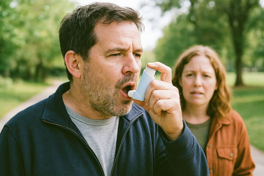 Man using inhaler outdoors. | Free Photo - rawpixel