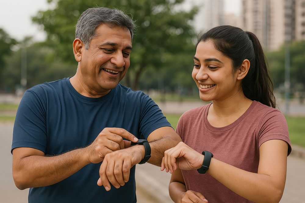 Father daughter fitness tracking outdoors | Free Photo - rawpixel