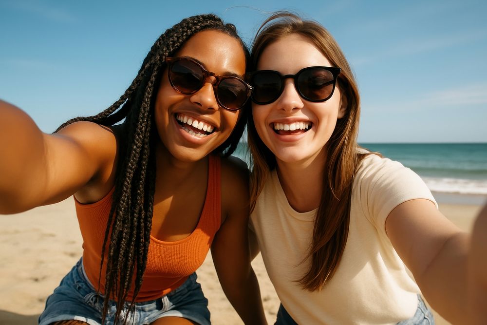  Joyful friends beach selfie | Free Photo - rawpixel