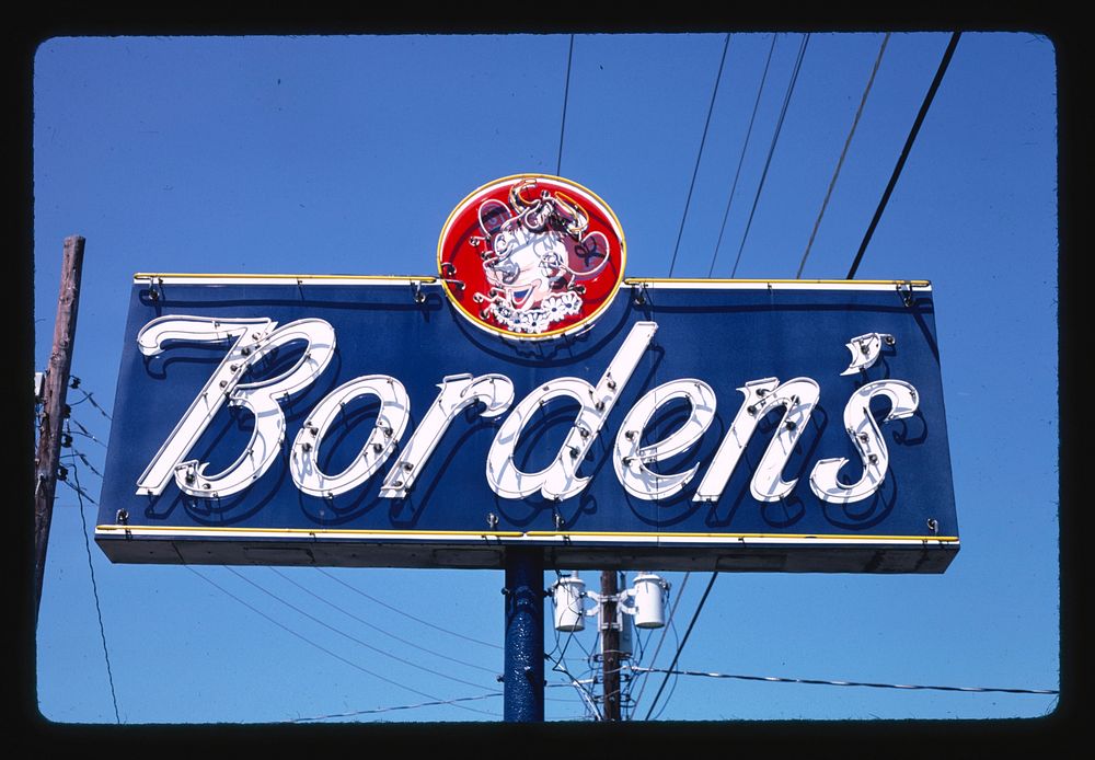 Borden's sign, Longview, Texas (1982) photography in high resolution by John Margolies. Original from the Library of…