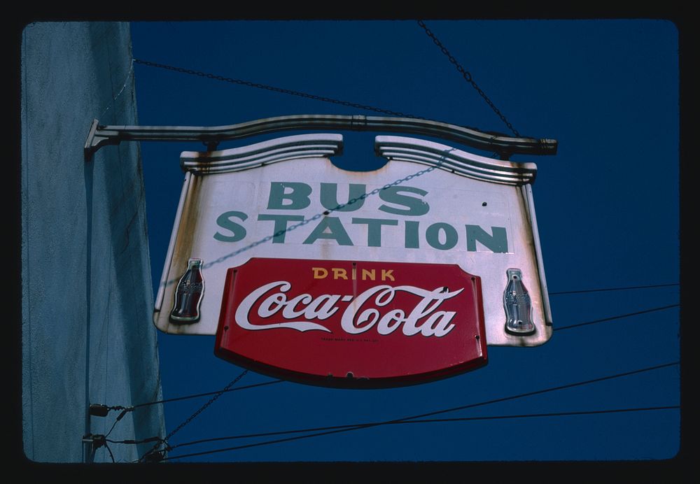 Bus Station Coke sign, Newton, Mississippi (1982) photography in high resolution by John Margolies. Original from the…